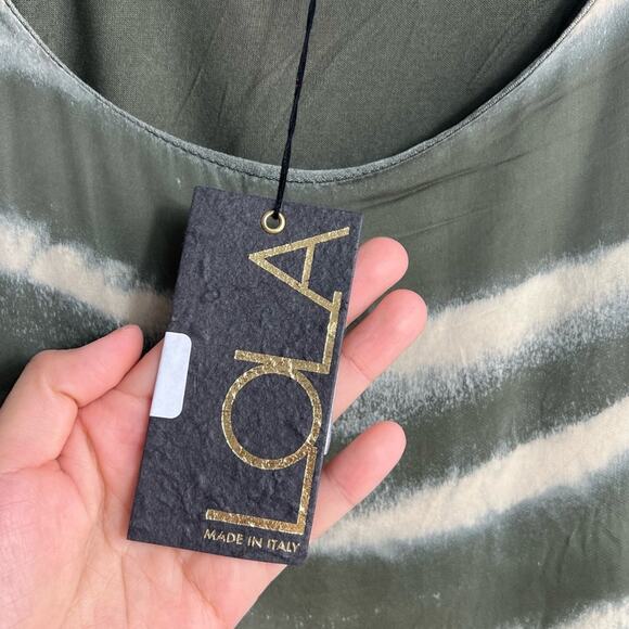 LOLA Made In Italy Green Print Women Viscose Silk Blouse Medium Brand New - Picture 5 of 8